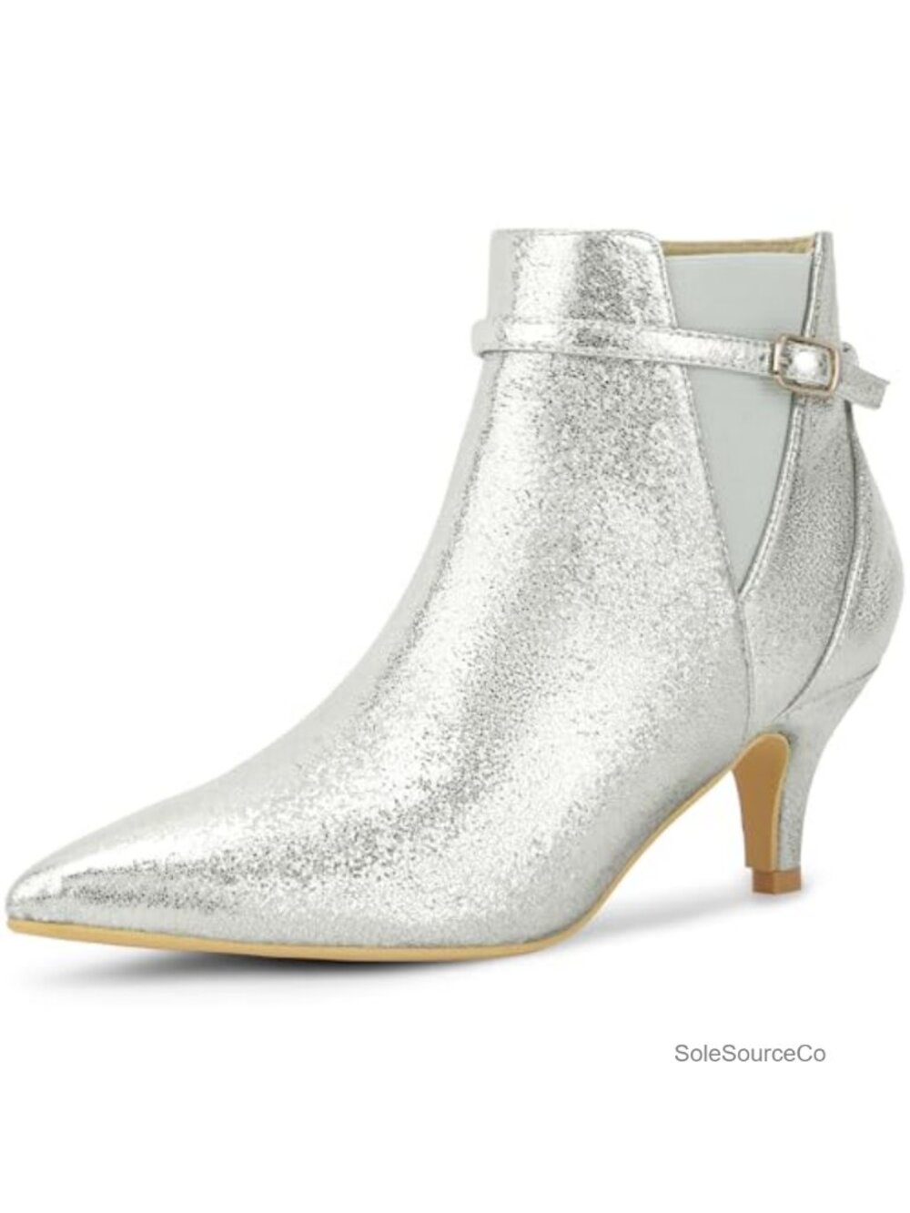 Faux Leather Pointed Toe Chelsea Kitten Heel Ankle Booties